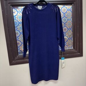 Vintage Darian Embellished Sequin Shoulders Purple Sweater Dress Size L New NWT